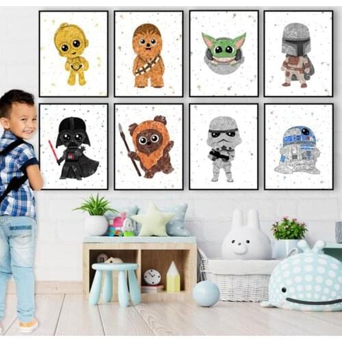 Disney Watercolor Star Wars Art Canvas Painting Posters Print Wall Art Pictures for Kids Bedroom Home Cuadros Decor Unframed