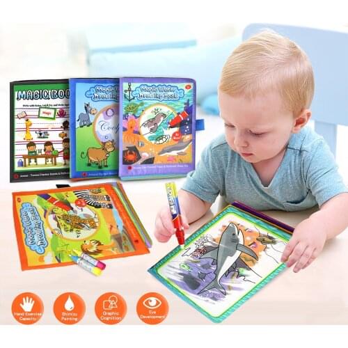 Doodle 21*17cm Animals Water Drawing Book & 2 Magic Pen Water Coloring Board Doodle Mat Educational Learning toys for Kids