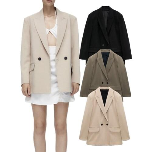ZA suit 2021 early autumn new womens clothing all-match loose casual double-breasted suit jacket professional wear