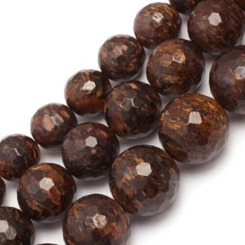 4-12mm Natural Round Faceted Brown Bronzite Beads For Jewelry Making Beads Bracelets For Man 15'' Needlework DIY Beads Trinket