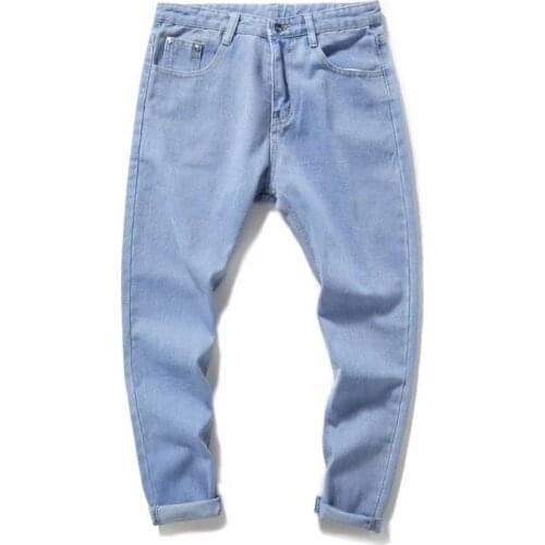 Summer 2020 light blue denim jeans boys brand wild straight feet Korean mens casual daddy denim harem pants
