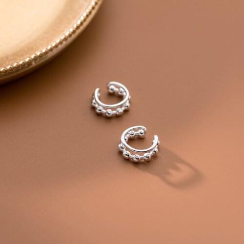 Sweet Cool Style Tibetan Silver Small Round Bead Earring Double-Deck Peas Ear Cuff Clip on Earring For Girl Women No Ear Hole