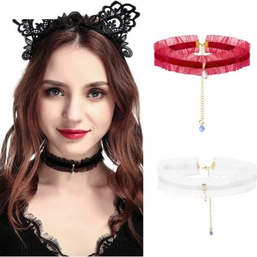 Fashion Velvet Necklace Womens Retro Sexy Personality Lace Necklace Belt Pendant Gothic Girl Necklace Jewelry Accessories