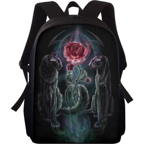 ELVISWORDS Fashion Mochila Women Men Backpack Personality Dark Cat Print School Bags For Boys Girls Schoolbag Customize Rucksack