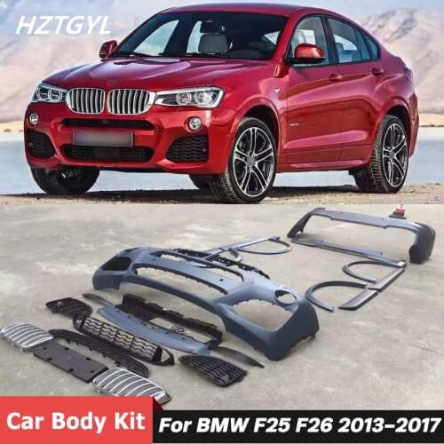 PP Unpainted Car Body Kit Front Rear Bumper Side Skirts With Grille Fender Flares For BMW X3 F25 X4 F26 Modify X3M X4M 2013-2017