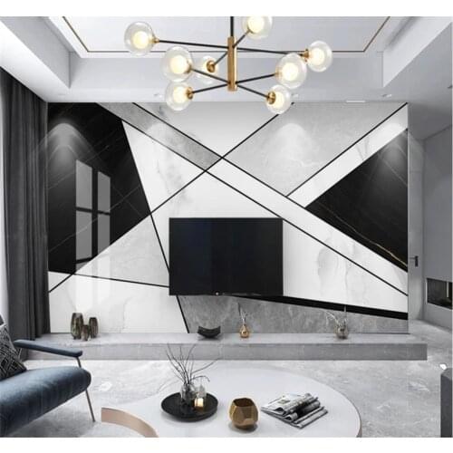 XUESU Custom 3D/8D wall cloth wallpaper modern simple black and white geometric combination graphic grey marbling wallpaper