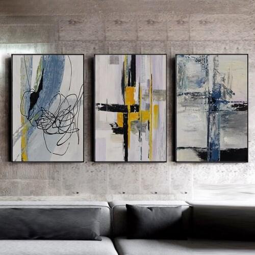 Simple and modern Nordic abstract black and white line brush large murals porch poster living room decoration picture