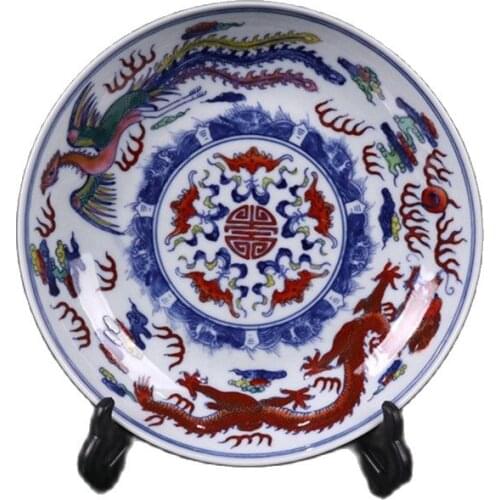 Early collection of second-hand color dragon phoenix pattern appreciation plate