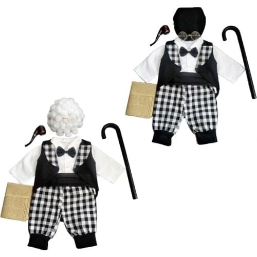 Newborn Photography Props Costume Infant Baby Boys Cosplay Grandpa Hat Clothes