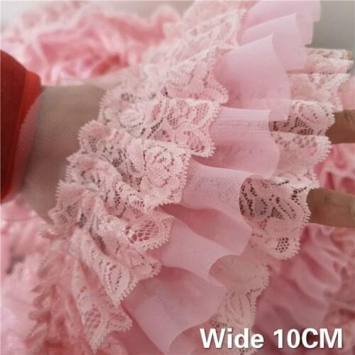 10CM Wide Luxury Pink 3D Pleated Chiffon Lace Ribbon Applique Guipure Hem Splice Trim DIY Sewing Collar Dress Curtain Decoration