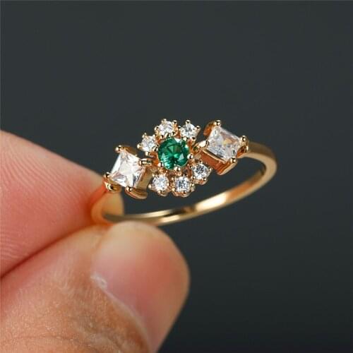 Luxury White Crystal Square Wedding Ring Trendy Gold Color Thin Engagement Ring Female Dainty Green Zircon Stone Rings For Women