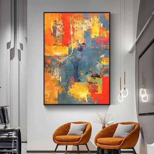 Hand-painted abstract oil painting modern simple yellow orange gray abstract color aisle decorative painting vertical version