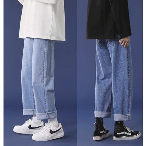 Blue Jeans Mens Straight-leg Trend Loose Spring and Autumn Tide Brand Handsome Wide-leg Light-colored Trousers Pants