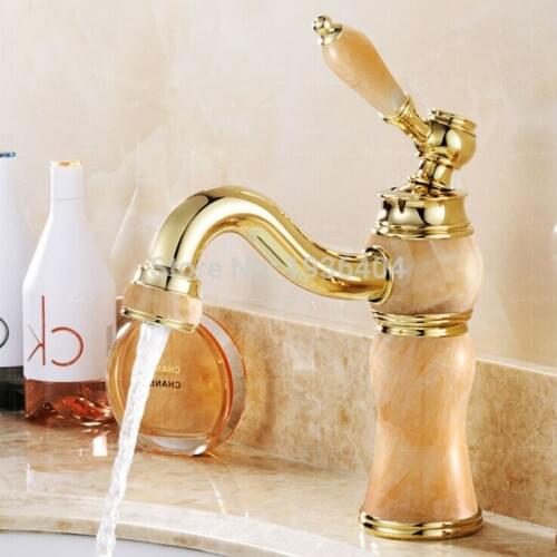 Royal Marble faucet basin hot and cold jade taps full copper Golden lavatory faucet marble stone gold basin faucet M1017