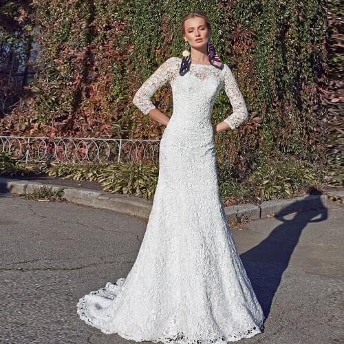 Vestido De Noiva Sereia Three Quarter Sleeve Mermaid Wedding Dress Plus Size Gelinlik Luxury Sukienka Na Wesele Hochzeitskleid