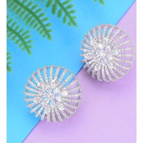 Blachette Unique Round Cubic Zirconia Stud Earrings Elegant High Quality CZ Women Korean Earrings Party Jewelry Accessories