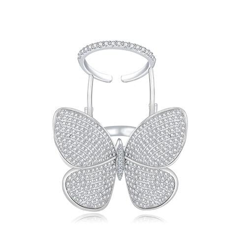 High Quality Fashionable Unique Adjustable Ring Micro Paved Shining CZ Movable Butterfly Shape Jewelry for Party Gift