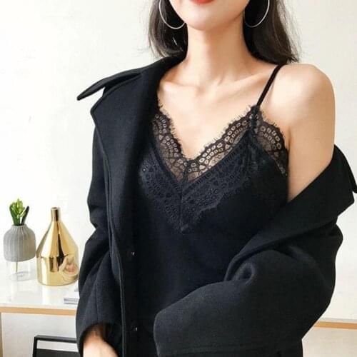 Sexy Women Lace Brim Patchwork V Neck Sleeveless Camisole Top Vest Basic Blouse