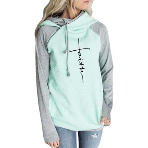 Autumn Winter Hoodies Women Fashion Patchwork Faith Cross Embroidered Long Sleeve Pullover Tops Female Plus Size Warm Sweatshirt