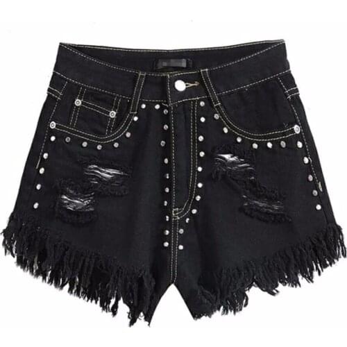 Korean Style Women Fashion Denim Shorts 2019 Summer New Sexy Rivet Tassel Cowboy Shorts Female Short Jeans Booty Shorts