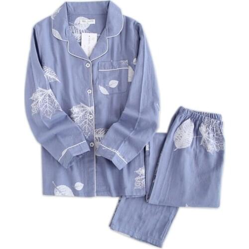 Sets Women 100% Gauze Cotton Japanese Summer Long Sleeve Casual Sleepwear Women Simple Cute Bear Pyjamas