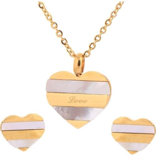 Wedding Bridal Dress Accessories Love Jewelry Sets For Women Heart Shell Necklace Earrings Set Gold Color Holiday Party
