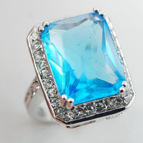Blue Crystal Zircon Fashion Women 925 Sterling Silver Ring F891 Size 6 7 8 9 10
