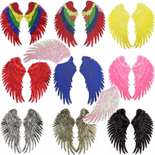 10Pair New wing Embroidery lace applique paillette fabric sweater clothes patch sequined stickers t-shirt diy patches decoration