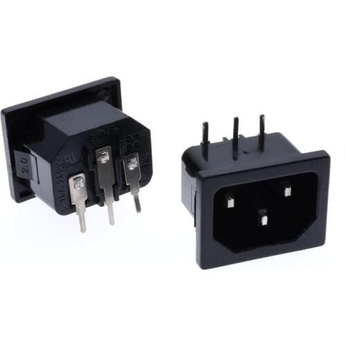 10Pcs AC 250V 10A IEC 60320 C14 Male Plug Right Angle 3 Pins PCB Panel Power Inlet Socket Connector