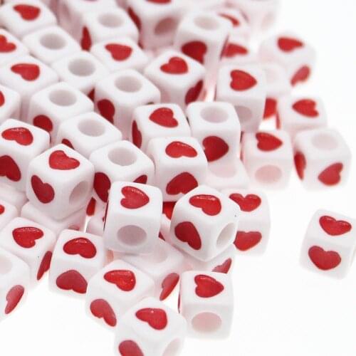 100Pcs Red color Multicolor Cube Acrylic Heart Spacer Beads For Jewelry making DIY 7mm
