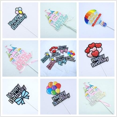 2020 New Castle Birthday Cake Topper Heart Shaped Happy Birthday Cake Toppers Wedding Party Cake flags Child Desserts Decoration