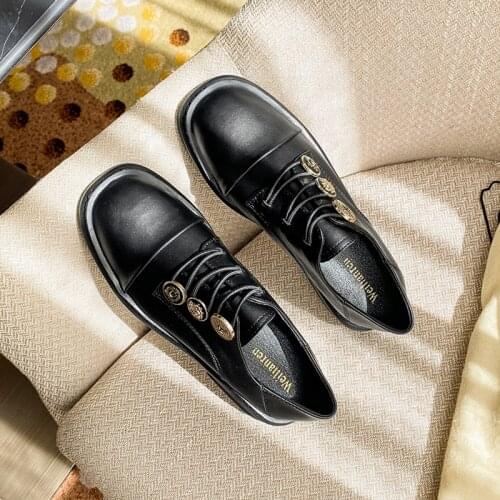 Metal Buckle 2021 Fashion Womens Lace Up Casual Autumn for Designer Oxfords Loafers Genuine Leather Ladies Shoes