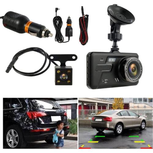 4-inch DVR 1080P HD Touch Screen Dual Lens Dash Cam Front and Rear Driving Recorder Car Camera Recorder