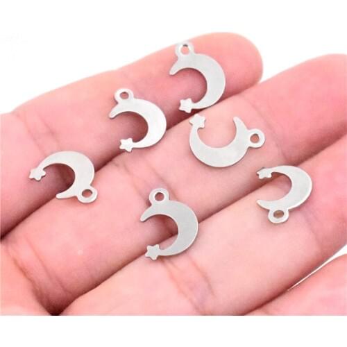 50pcs/lot 14x10mm Stainless Steel Material Moon Charms Pendant DIY Handmade Necklace and Earring Jewelry Accessories