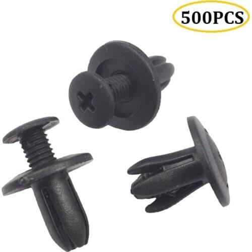 500pcs Car 6mm Hole Plastic Rivets Fastener Push Clip Black Auto Vehicle Door Trim Panel Retainer Fastener Clips Universal