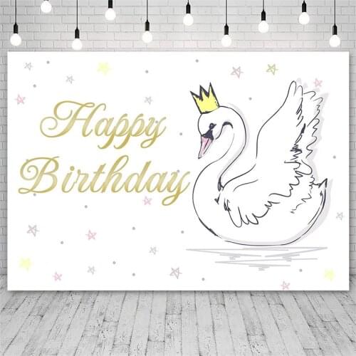 Avezano White Swan Photo Backdrops Stars Crown Baby Birthday Portrait Photography Background Decoration Photo Studio Photocall