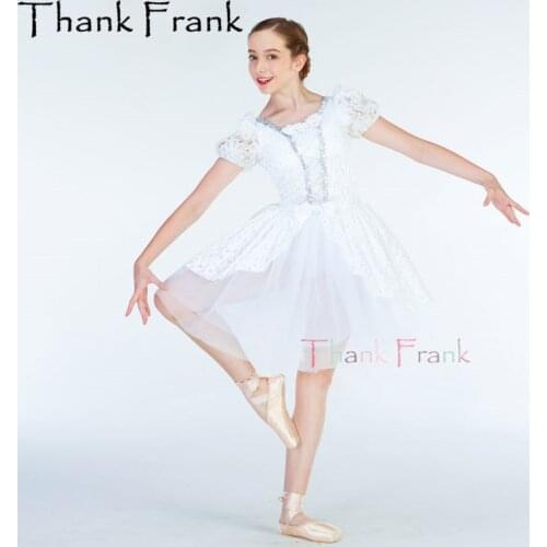 Girls Sequin Flower Ballet Costume Women Puff Sleeve Embroidered Tutu Dress Kids Adult Summer Romantic White Princess Dresses