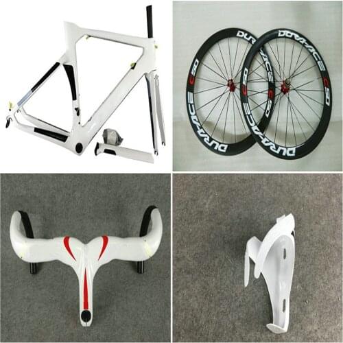 Customize logo White Concept Carbon Frame V3RS C64 frame + c50 50mm Carbon wheelset Handlebar Bottle Cages