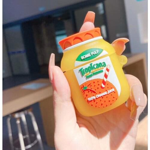 Orange juice For AirPods 1 2 Pro cute Cartoon earphone case charge box soft silicone Wireless bluetooth earphone protect cover