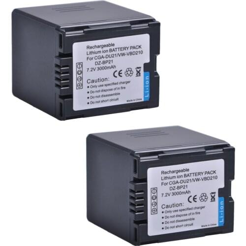 AsperX 3000mAh 2pcs CGA-DU21 VW-VBD210 DZ-BP21 Battery for PANASONIC PV-DAC13 PV-DAC14 PV-DAC-14D CGADU21 Battery