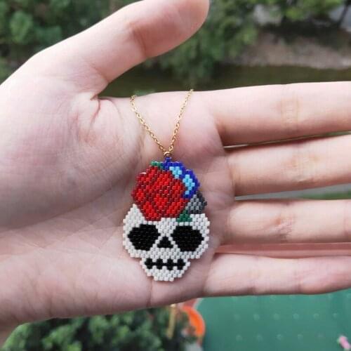 FAIRYWOO Big Skull Necklace Punk Style Pendant Necklaces For Women Miyuki Bead Jewelry Chains Necklace Fashion Pendant Choker