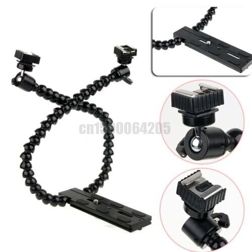 Camera Flexible Dual-arm Dual-shoe Flash Bracket Holder for MACRO SHOT for DSLR Camera 600D 650D 700D