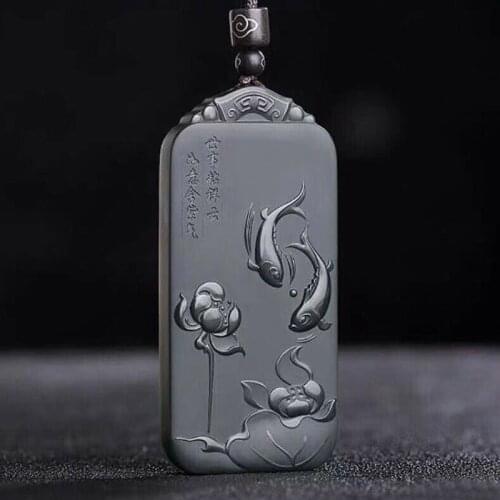 Natural Hetian Jade Hand-carved Year After Year There Are Fish Pendant Blessing Necklace for Mens Christmas Gift