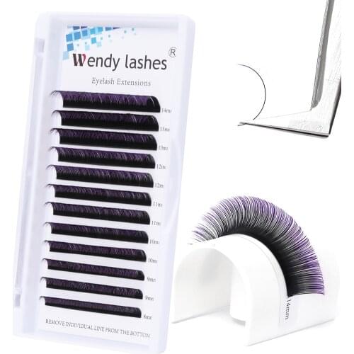 Individual Eyelash Extension Colored Lashes 12 Row Purple Ombre Classic Soft Faux Mink Eyelashes Makeup Professional Supplies