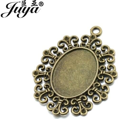 JUYA High Quality Oval Cameo Cabochon Base Setting 4pcs/lot 25x18mm Antique Filigree Pendant Tray Jewelry Blanks AD0069