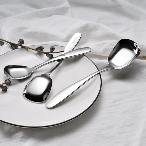 Cooking Dinner Spoons Soup Dessert Stainless Steel Tea Spoons Creative Handle Flat Spoons Special Square Design Soup Tableware