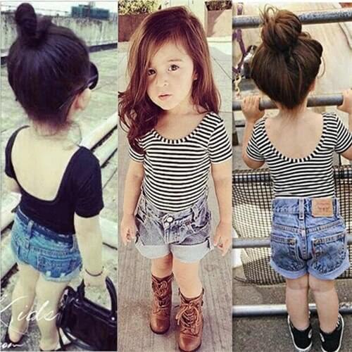 2020 Hot Newborn Kids Baby Girl Cute Striped Outfits Girls Short Sleeve T shirt Holiday Casual Toddler Wholesale Cool Clothes