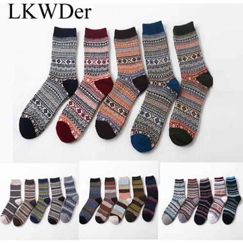 LKWDer 5 Pairs Mens Winter Thick Warm Stripe Wool Socks Casual Calcetines Hombre Sock Business Male Socks Angora Cashmere Meias