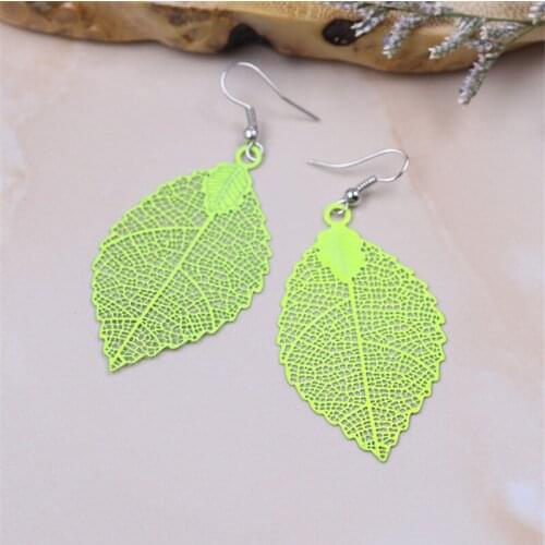 New Trendy Colorful Filigree Earrings for Women Fashion Leaf Silhouette Spring Summer Drop Earrings Party Jewelry Drop Shipping