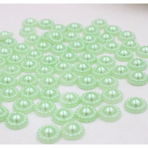 New Light Green 200Pcs/lot Size 9mm Flower Imitation Pearls Half Round Flatback Heart Beads For DIY Wedding Decoration